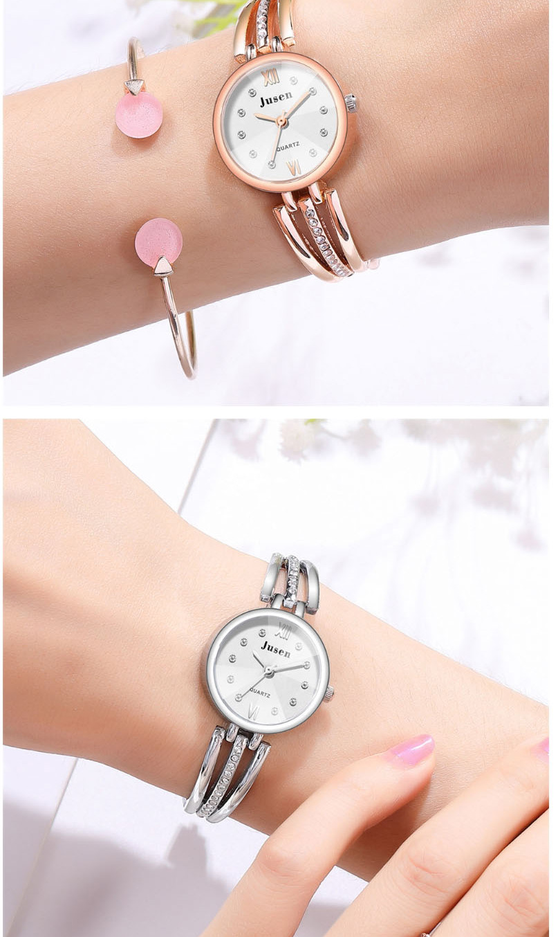 Fashion Rose Gold With White Surface Slim Diamond Watch With Steel Band,Ladies Watches