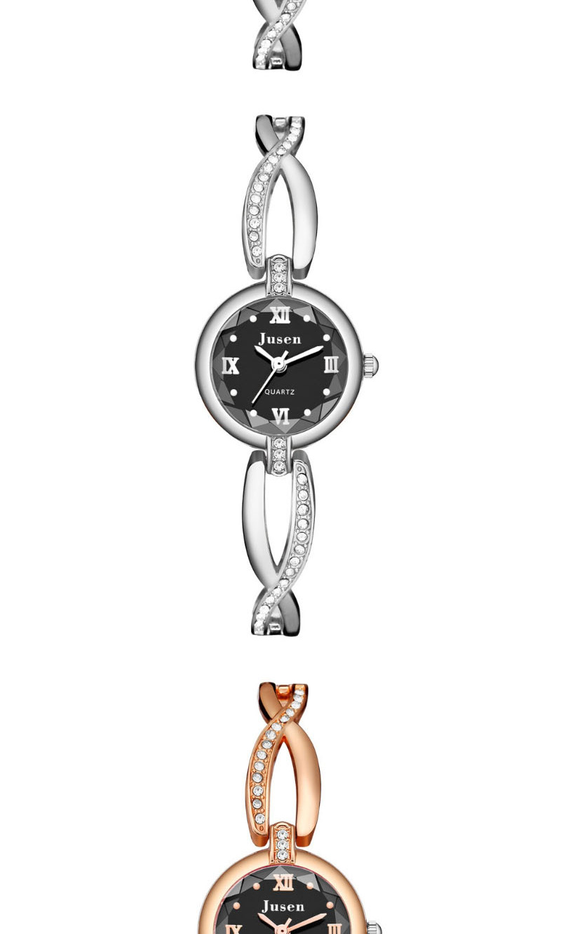 Fashion Silver With Black Face Quartz Watch With Brilliant Fine Bracelet And Diamonds,Ladies Watches