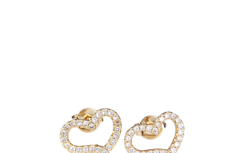 Fashion Gold-plated White Zirconium Copper Plated White Zirconium Color Zirconium Twisted Heart-shaped Stud Earrings,Earrings