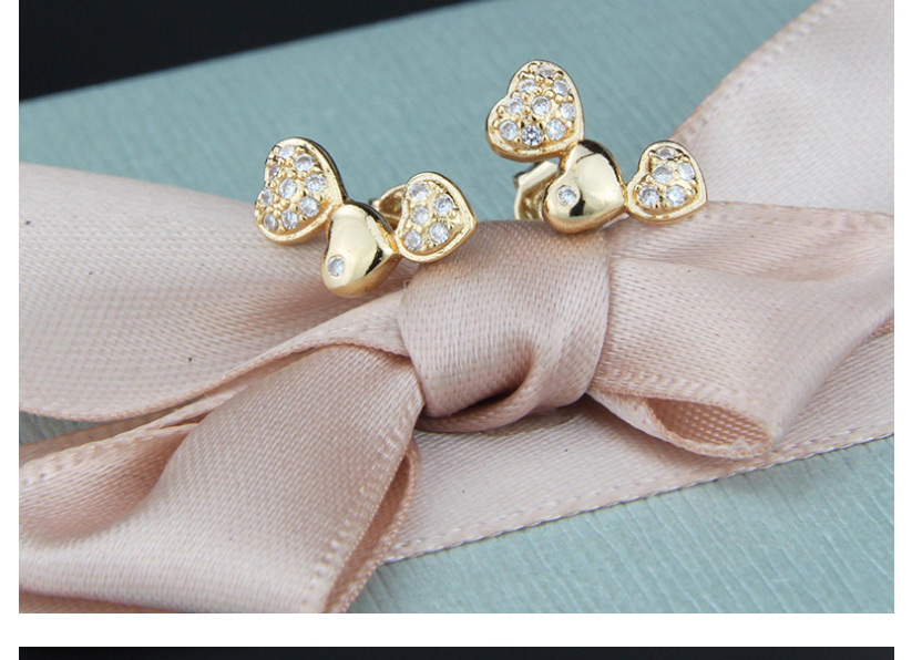 Fashion Color Zirconium Copper Plating Three Heart White Zirconium Color Zirconium Stud Earrings,Earrings