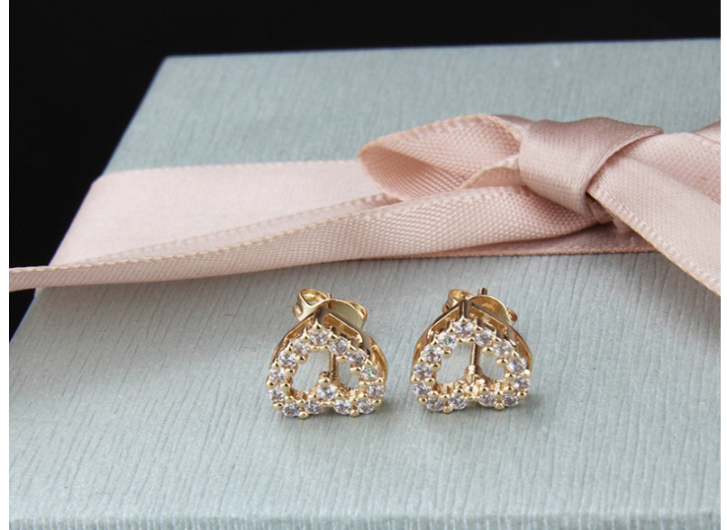 Fashion Color Zirconium Copper Plated Small Heart-shaped White Zirconium Color Zirconium Earrings,Earrings