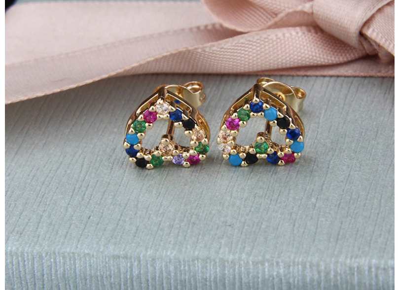 Fashion Color Zirconium Copper Plated Small Heart-shaped White Zirconium Color Zirconium Earrings,Earrings