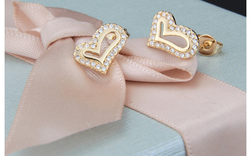 Fashion Color Zirconium Copper Plating Heart Shaped White Zirconium Color Zirconium Stud Earrings,Earrings