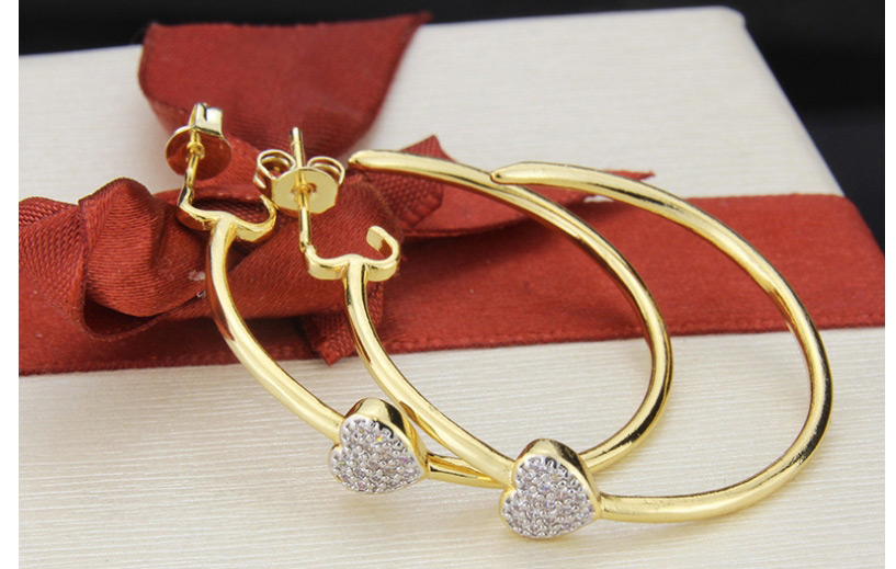 Fashion Golden Copper Plated Heart Shaped Zirconium Round Earrings,Earrings