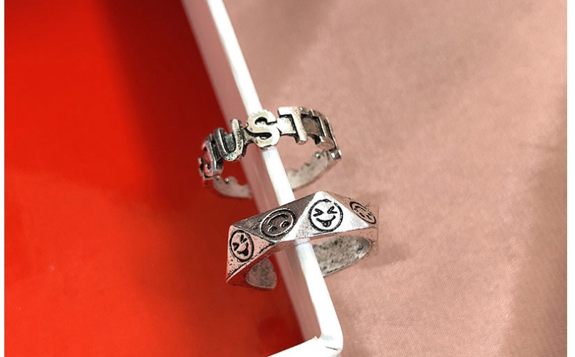 Fashion Letter (open) Silver Metal Letter Smiley Ring,Fashion Rings