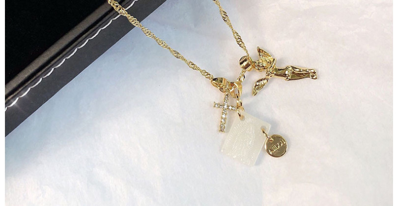 Fashion Golden White Butterfly Shell Square Angel Letter Necklace,Pendants