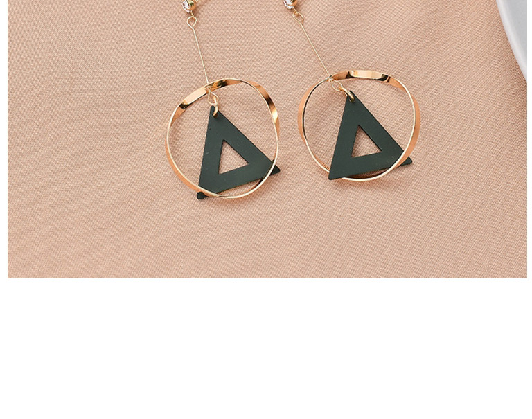 Fashion Green Geometric Ring Stitching Frosted Cutout Triangle Earrings,Drop Earrings