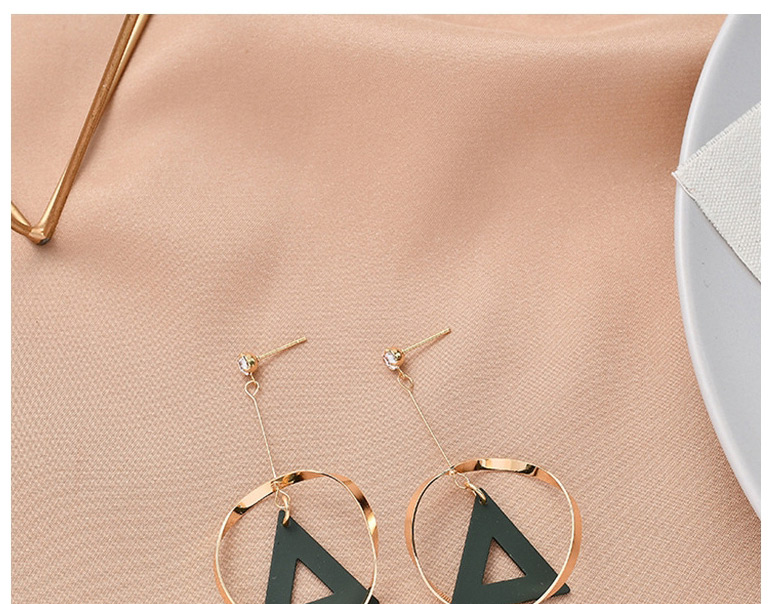 Fashion Green Geometric Ring Stitching Frosted Cutout Triangle Earrings,Drop Earrings