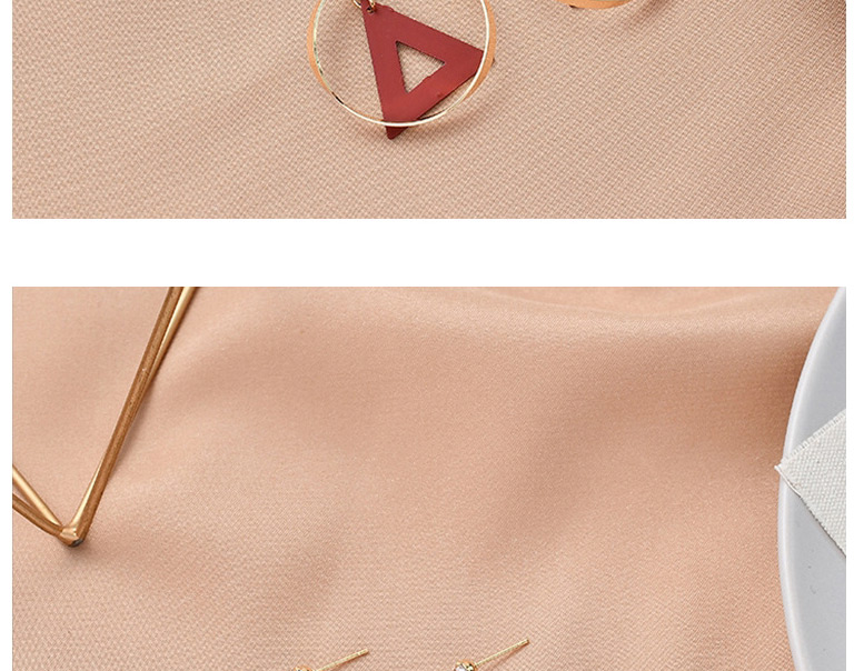 Fashion Red Geometric Ring Stitching Frosted Cutout Triangle Earrings,Drop Earrings