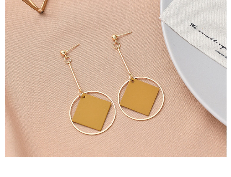 Fashion Yellow Frosted Square Earrings,Drop Earrings