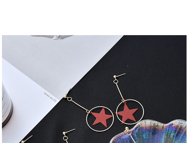 Fashion Red Pentagram Geometric Frosted Earrings,Drop Earrings