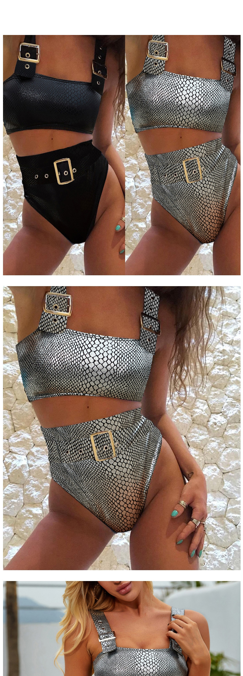 Fashion Silver Grey Crocodile Split Swimsuit,Bikini Sets
