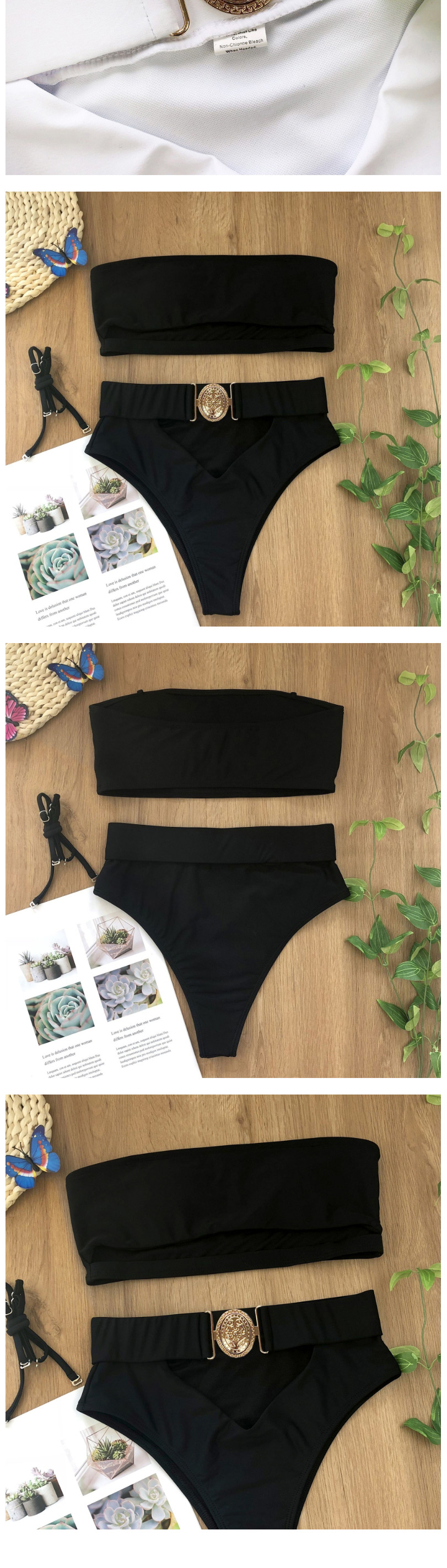 Fashion Stitching Black + White Bandeau Bandage Split Swimsuit,Bikini Sets