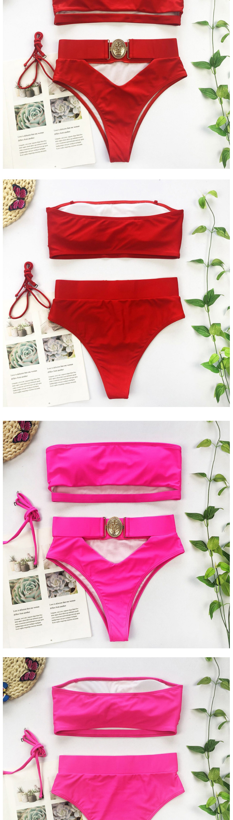 Fashion Rose Red Bandeau Bandage Split Swimsuit,Bikini Sets
