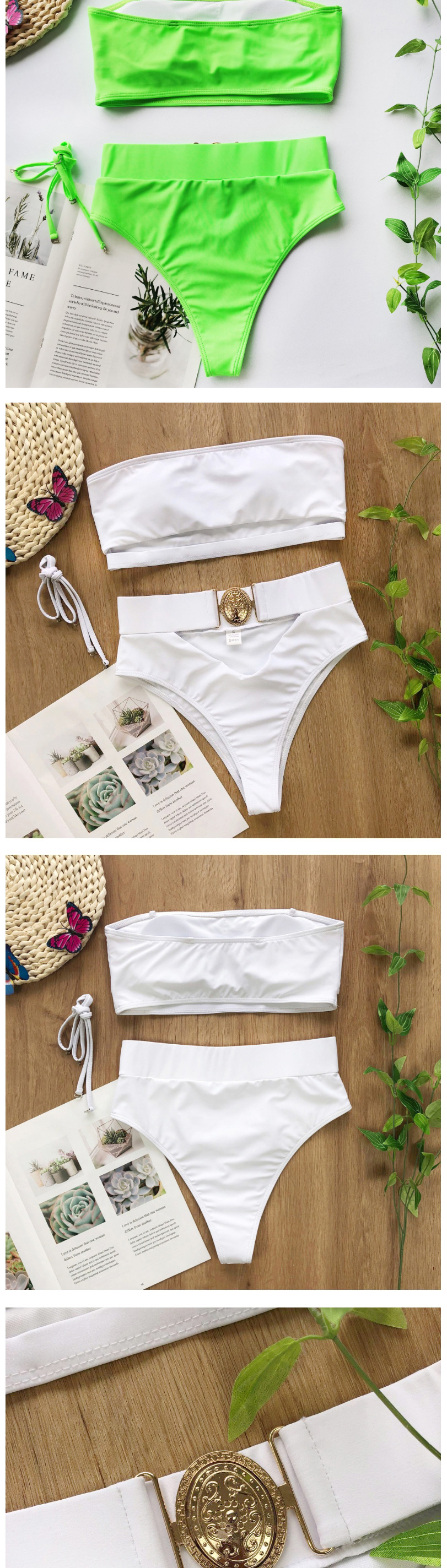 Fashion Stitching Black + White Bandeau Bandage Split Swimsuit,Bikini Sets