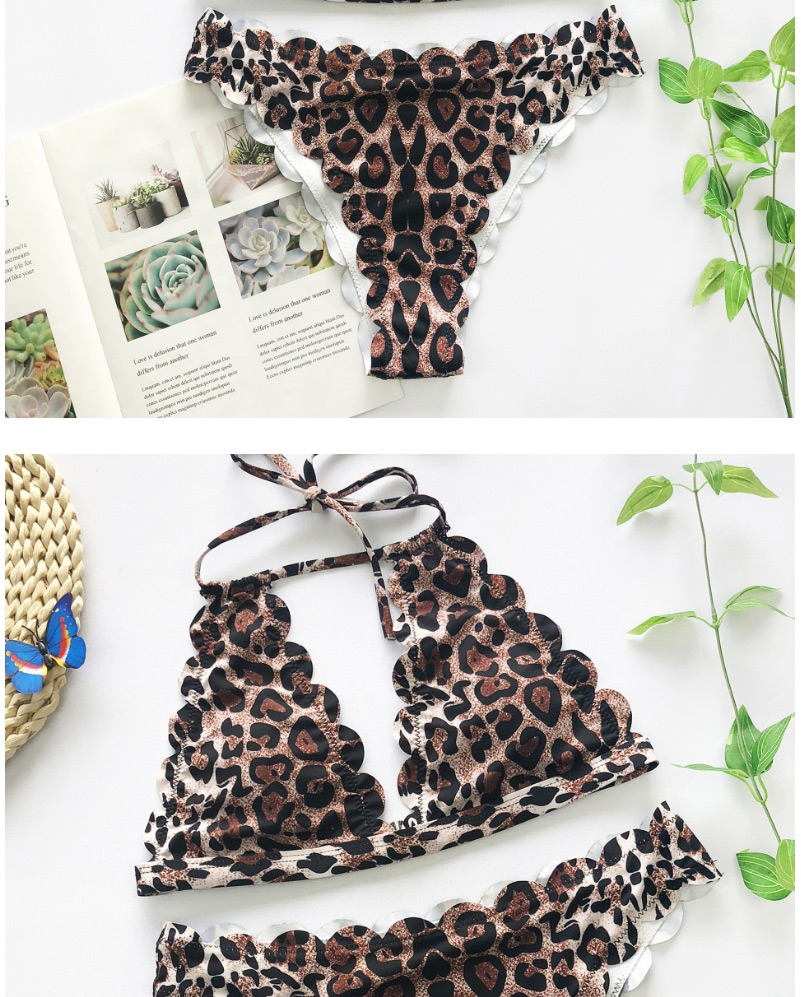 Fashion Brown Leopard Print Printed Lace Split Swimsuit,Bikini Sets