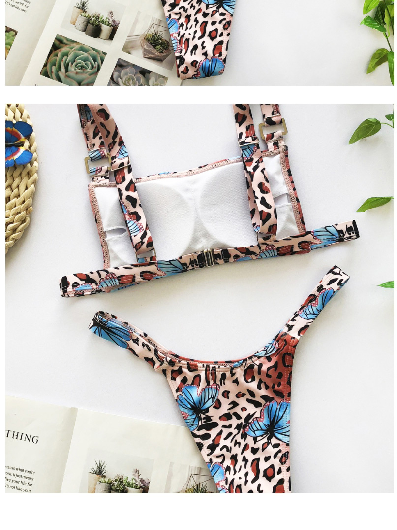 Fashion Blue Butterfly Print Metal Ring Butterfly Print Tube Top Split Swimsuit,Bikini Sets