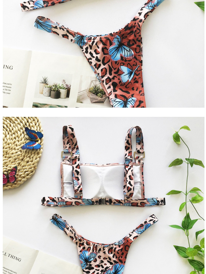 Fashion Blue Butterfly Print Metal Ring Butterfly Print Tube Top Split Swimsuit,Bikini Sets