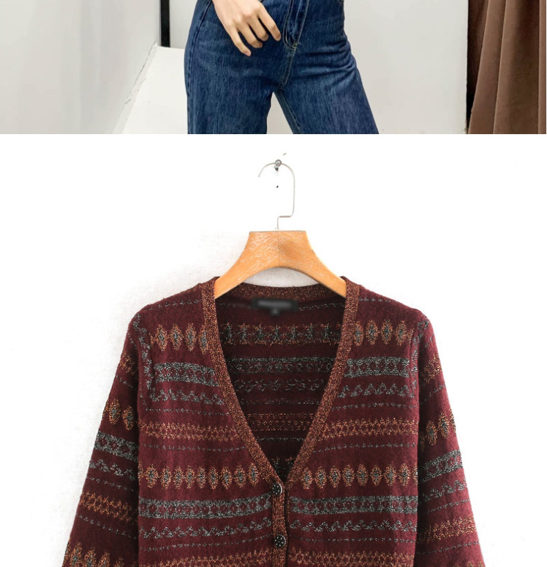Fashion Brown Buttoned Sweater Cardigan With Faux Stones,Sweater