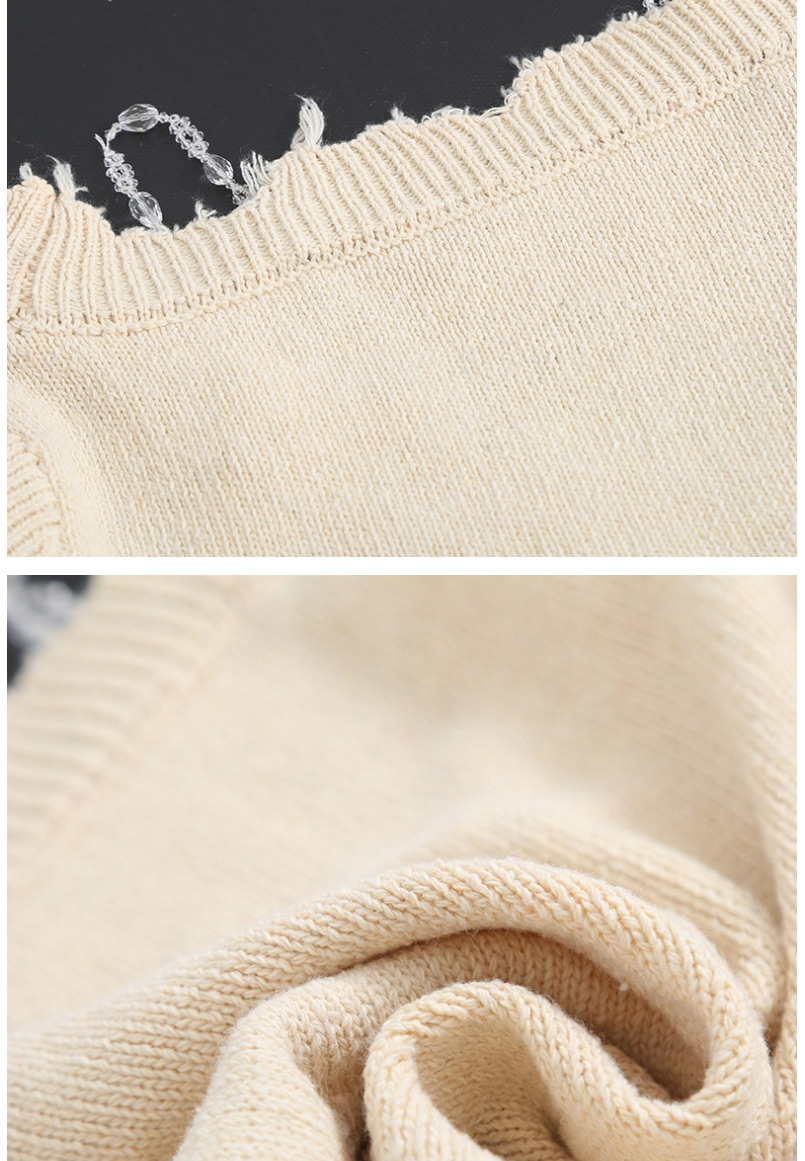 Fashion Black Chain Stitching V-neck Raw Cardigan,Sweater