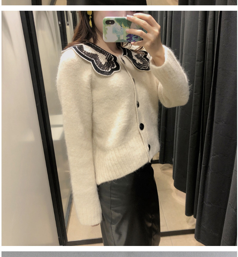 Fashion Beige Mohair-paneled Single-breasted Knitted Sweater Coat,Sweater