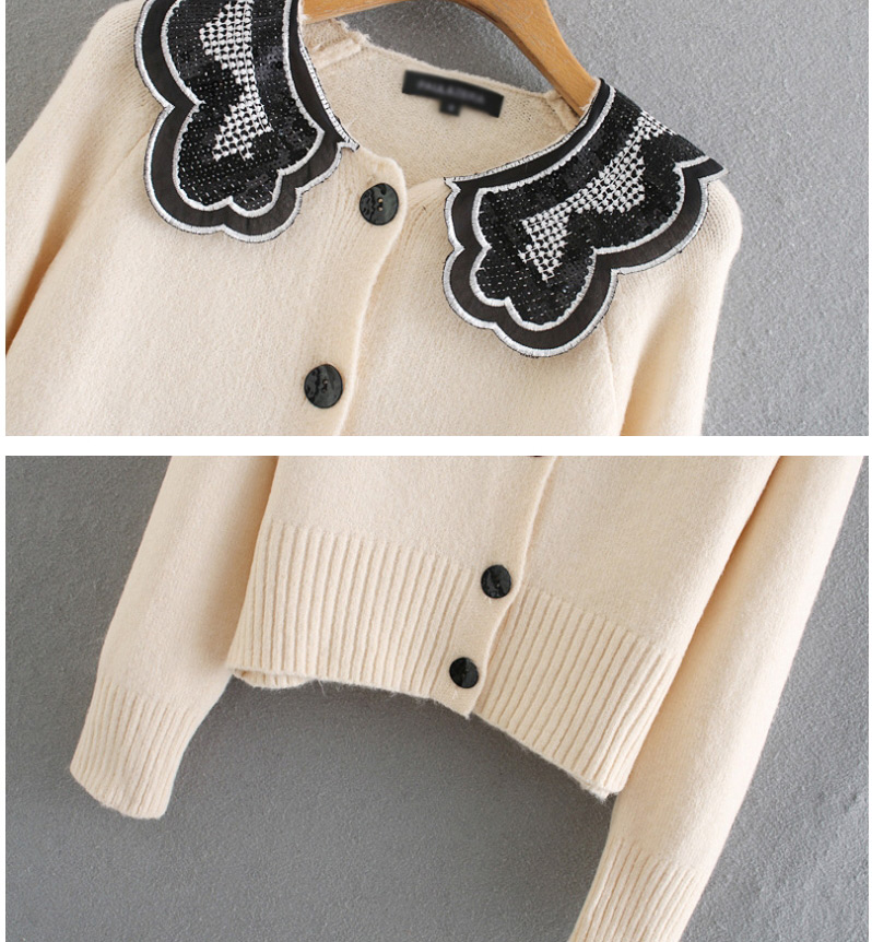 Fashion Beige Mohair-paneled Single-breasted Knitted Sweater Coat,Sweater