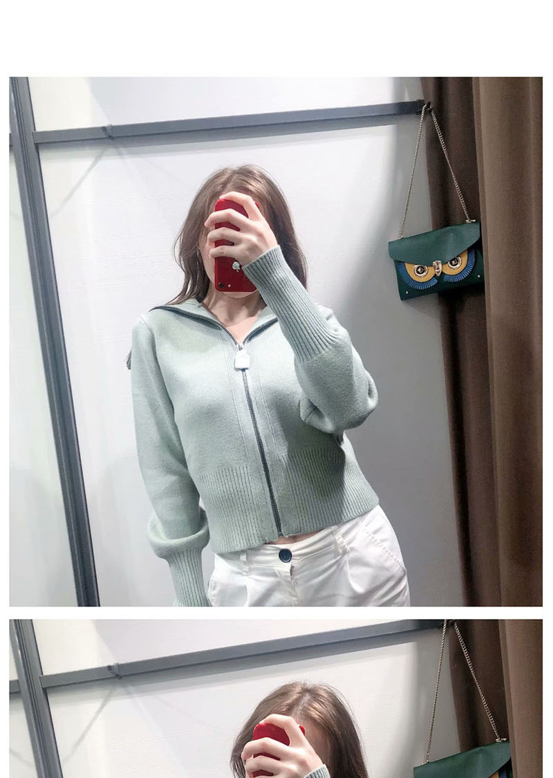 Fashion Green Zip Knitted Sweater Coat,Sweater