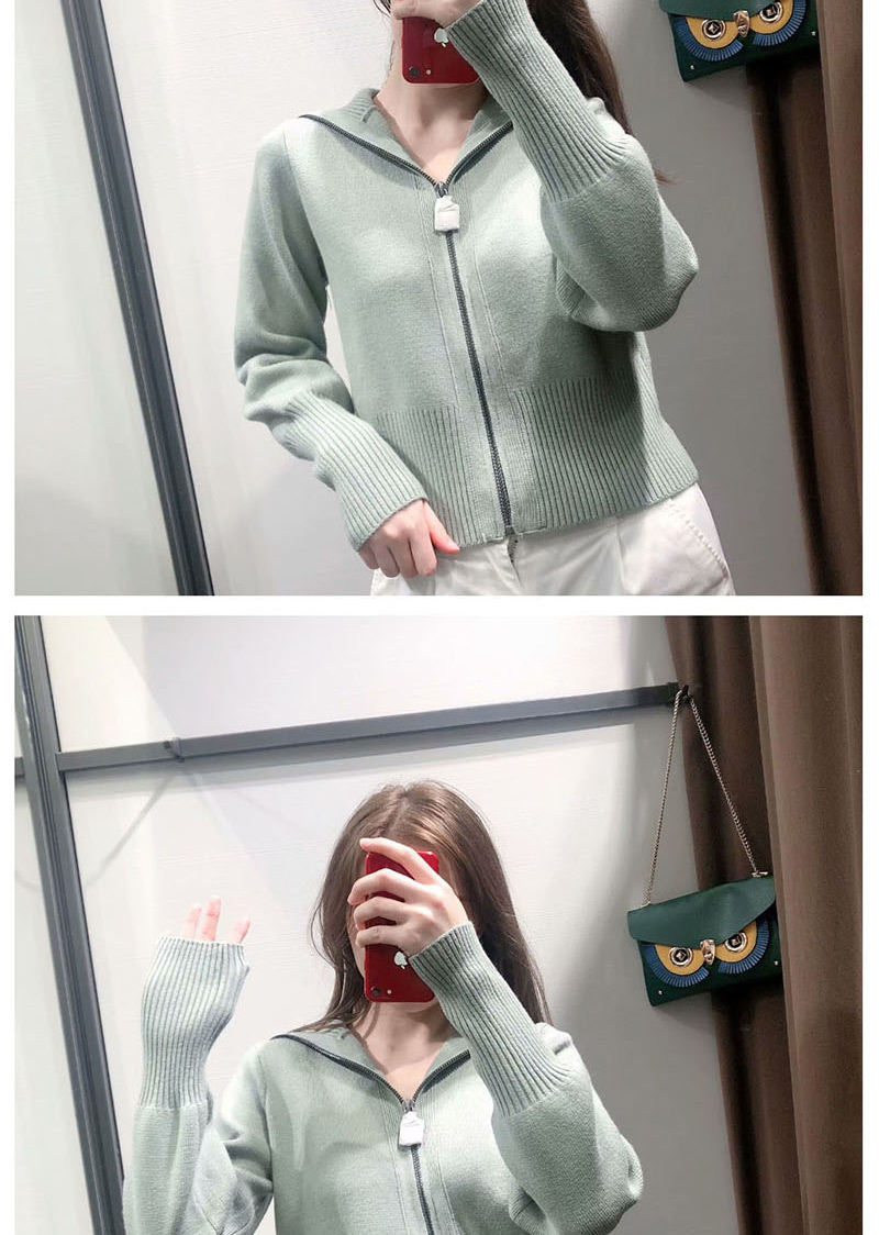 Fashion Green Zip Knitted Sweater Coat,Sweater
