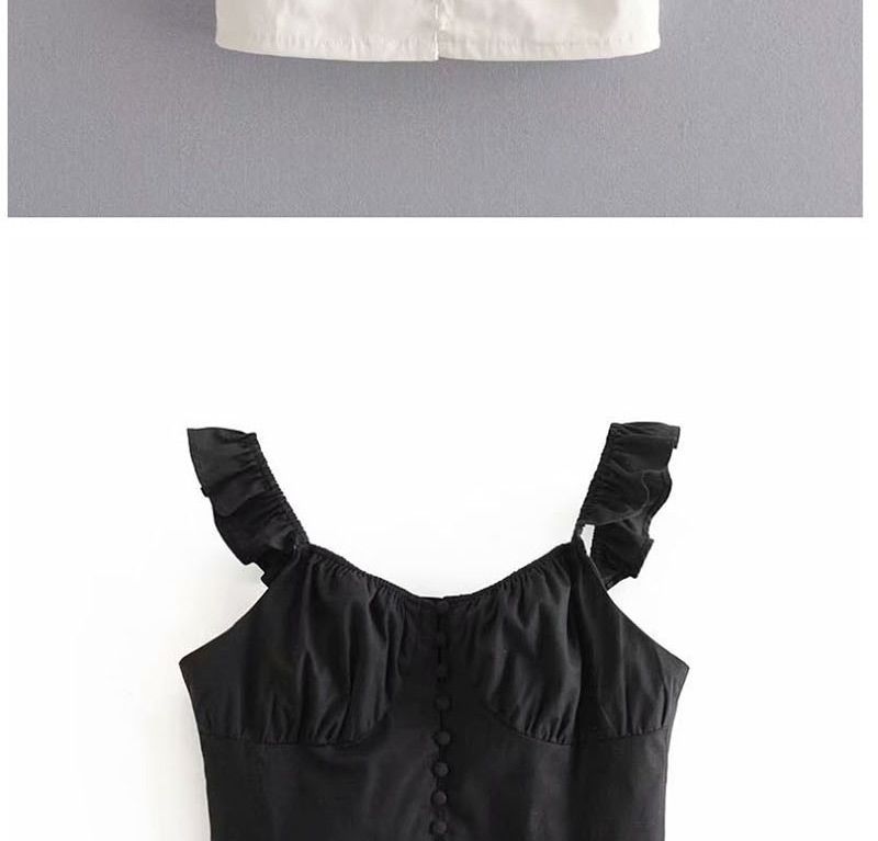 Fashion Black Single-breasted Vest With Ruffle Strap,Tank Tops & Camis