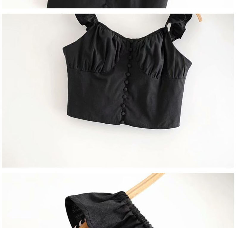 Fashion Black Single-breasted Vest With Ruffle Strap,Tank Tops & Camis