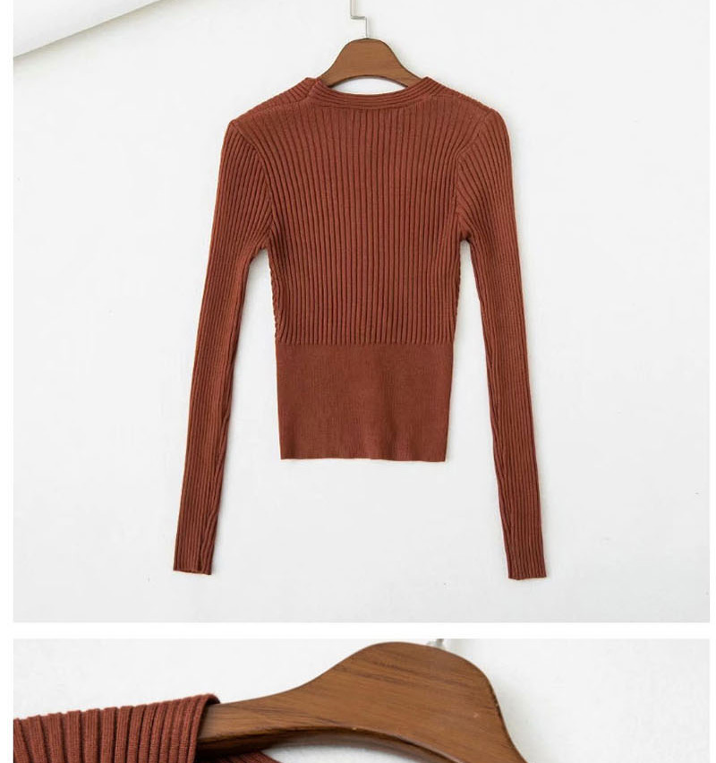 Fashion Caramel Colour Cross V-neck Patchwork Sweater Knit,Sweater