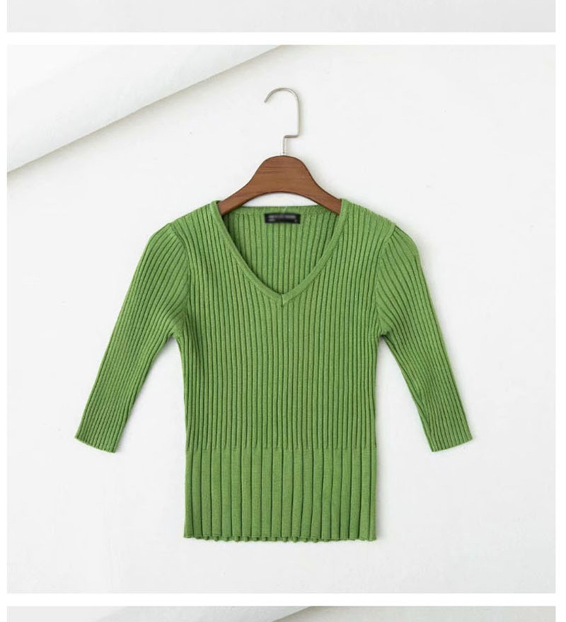 Fashion Green Short V-neck Pullover Sweater Sweater,Sweater
