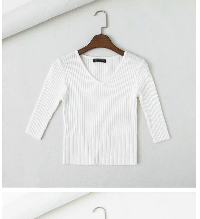 Fashion White Short V-neck Pullover Sweater Sweater,Sweater