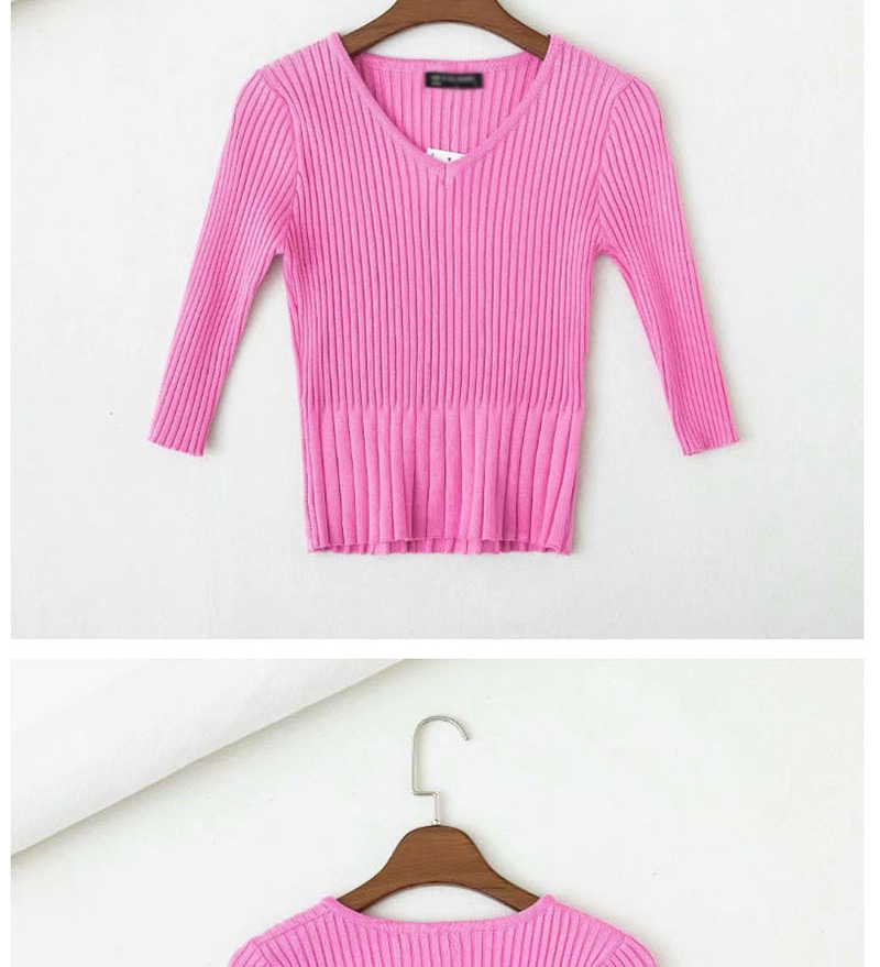 Fashion Rose Red Short V-neck Pullover Sweater Sweater,Sweater