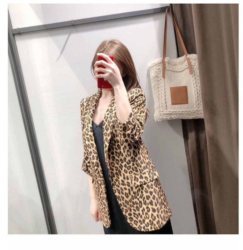 Fashion Leopard Print Leopard Print Pleated Blazer,Coat-Jacket