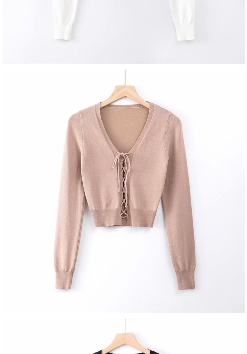 Fashion Camel V-neck Chest Tie Knit Bottoming Shirt,Sweater