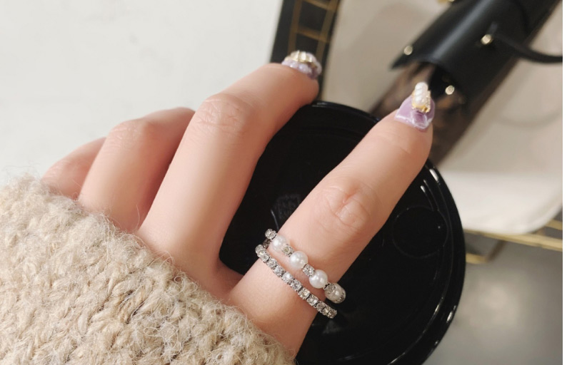 Fashion Silver Pearl Rhinestone Double Ring,Fashion Rings