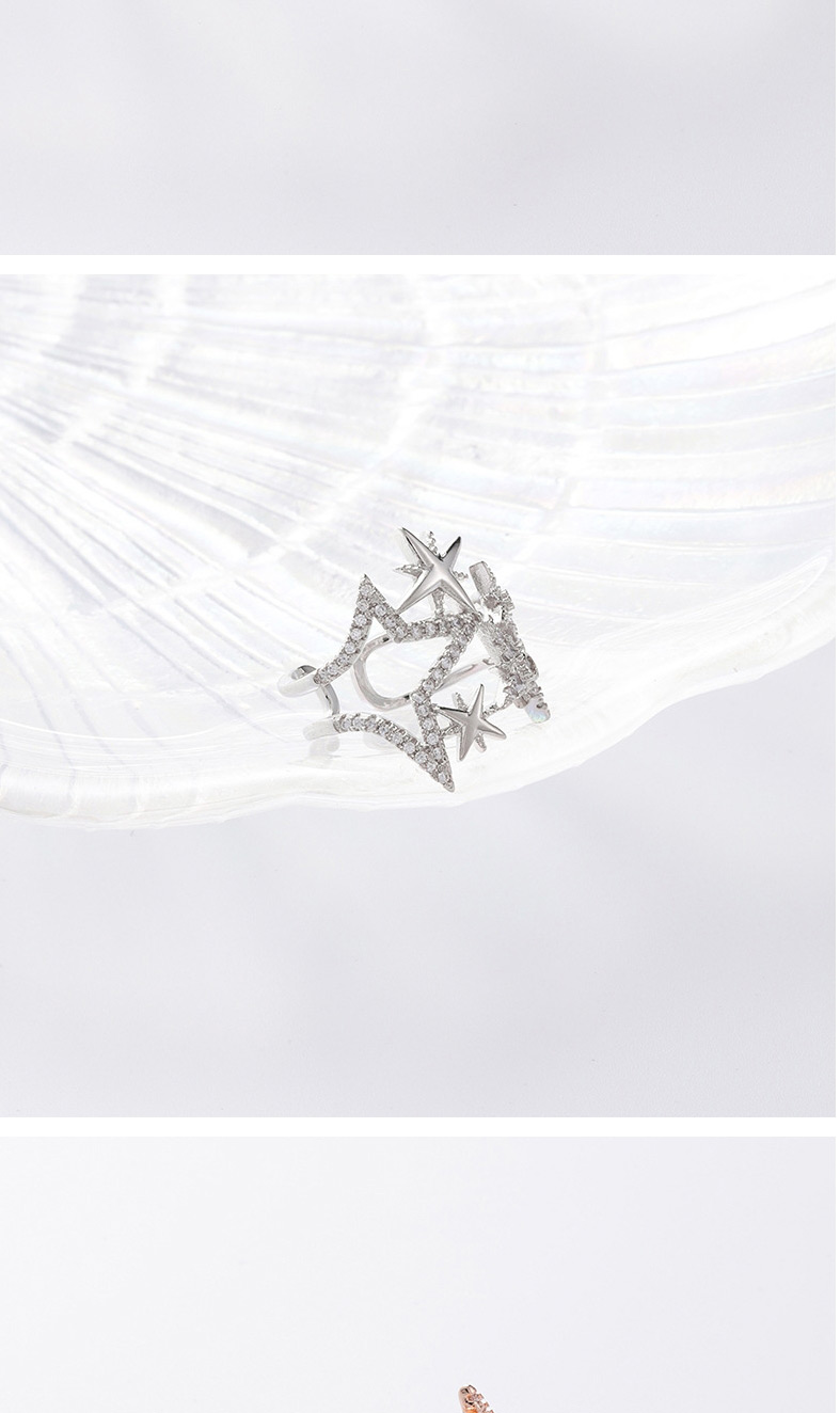 Fashion Silver Micro Set Zircon Star Ring,Rings