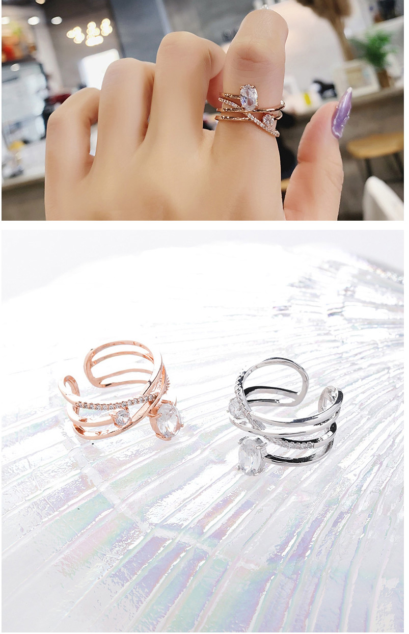 Fashion Silver Micro Inlaid Zircon Multilayer Open Split Ring,Rings