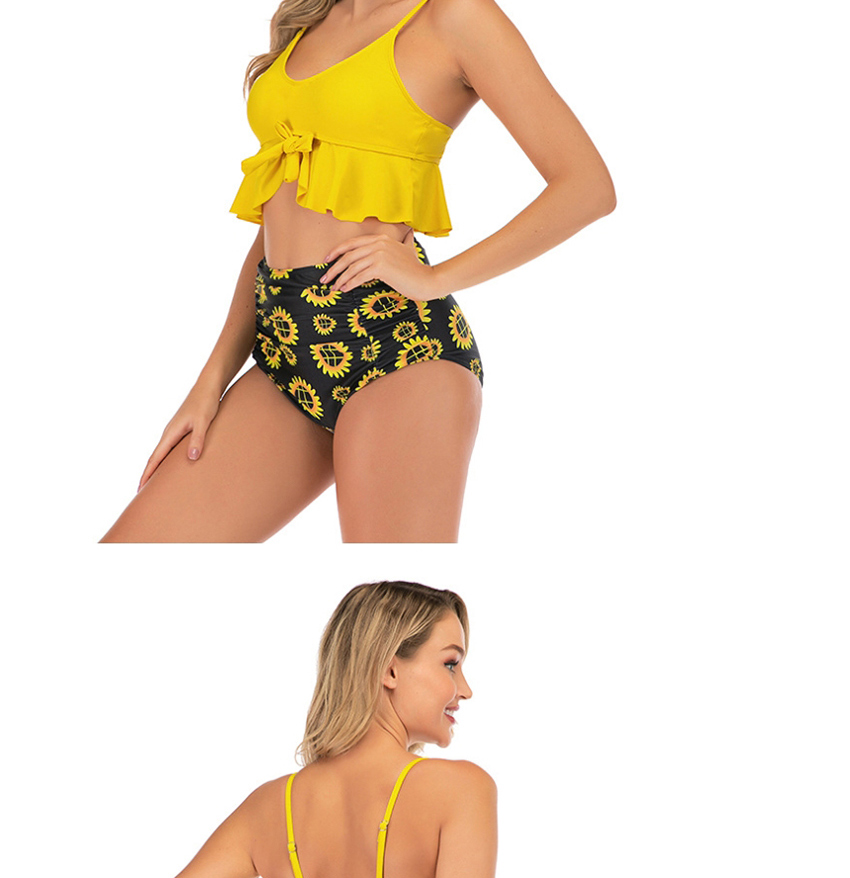 Fashion Yellow High Waist Printed Split Split Swimsuit,Swimwear Sets