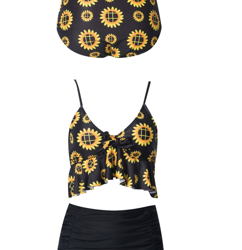 Fashion Black High Waist Printed Split Split Swimsuit,Swimwear Sets