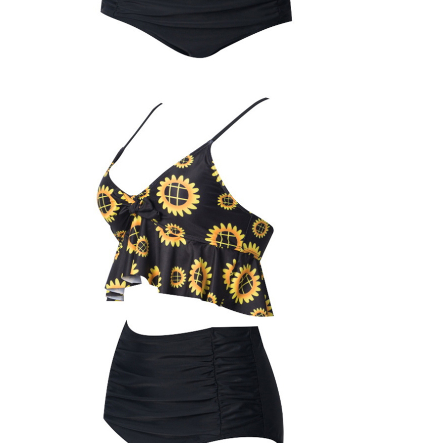 Fashion Black High Waist Printed Split Split Swimsuit,Swimwear Sets