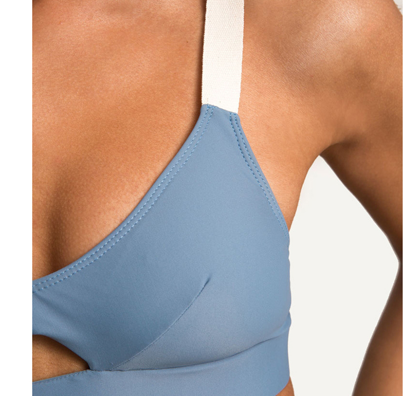 Fashion Blue Contrast Stitching Cutout Split Swimsuit,Bikini Sets