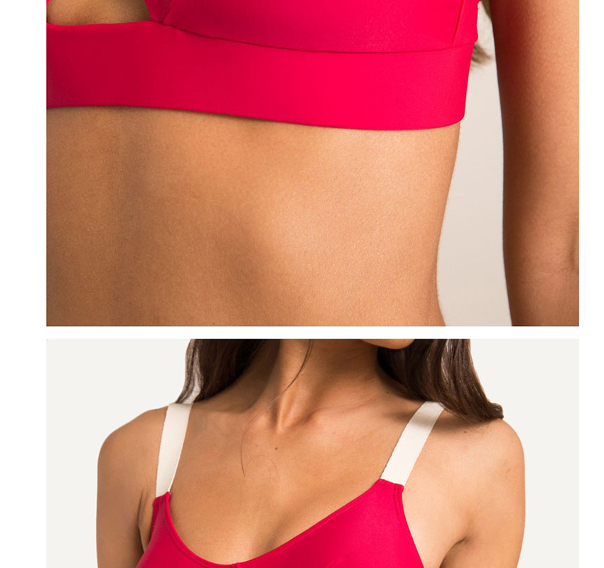 Fashion Red Contrast Stitching Cutout Split Swimsuit,Bikini Sets
