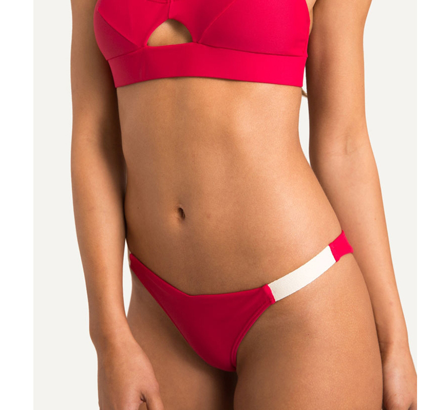 Fashion Red Contrast Stitching Cutout Split Swimsuit,Bikini Sets