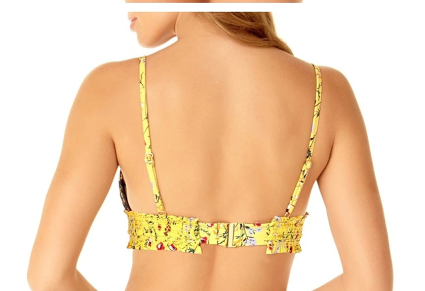 Fashion Yellow + Navy Printed Pleated Split Swimsuit,Bikini Sets
