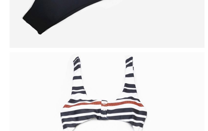 Fashion White + Black Striped Printed One-piece Swimsuit,One Pieces