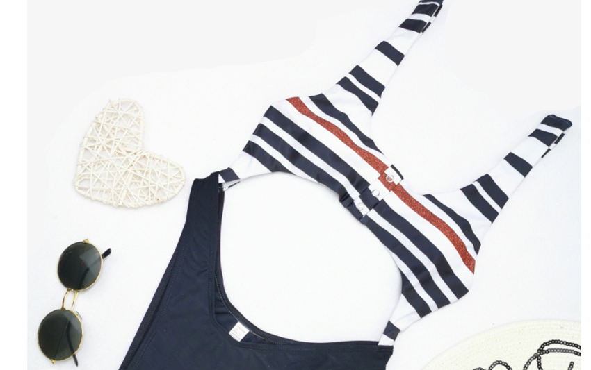 Fashion White + Black Striped Printed One-piece Swimsuit,One Pieces