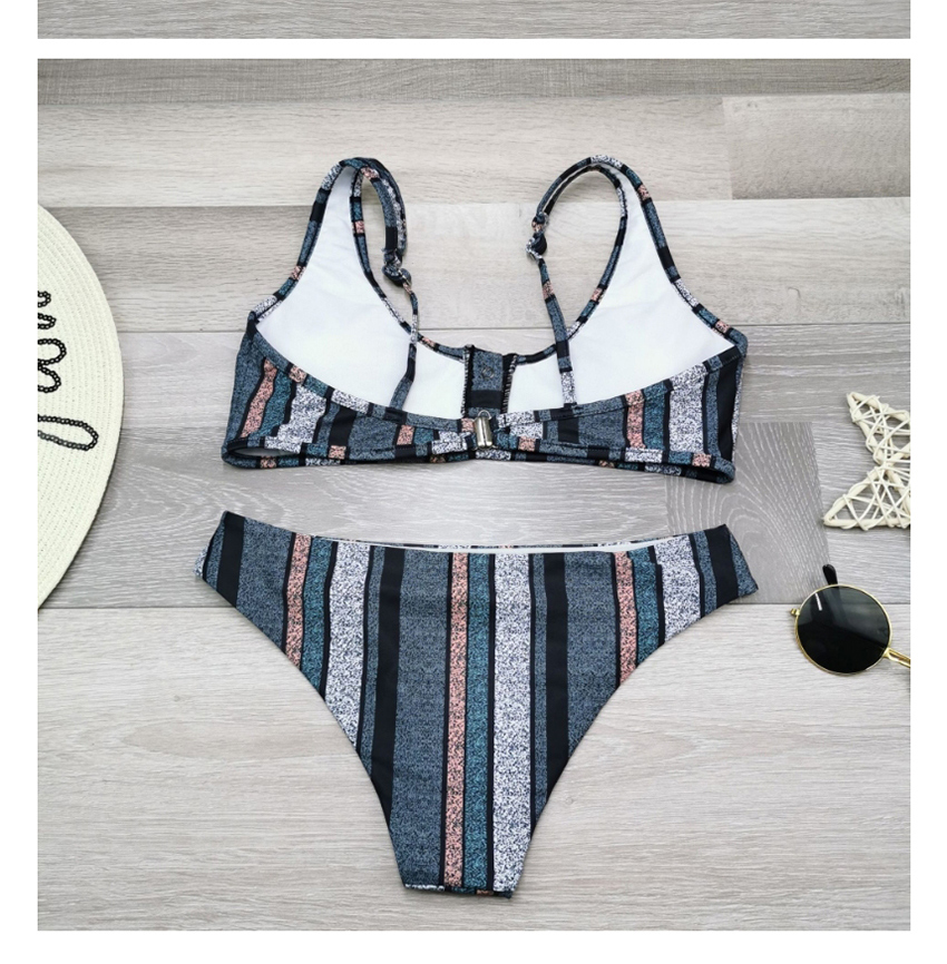 Fashion Black Striped Printed Split Swimsuit,Bikini Sets