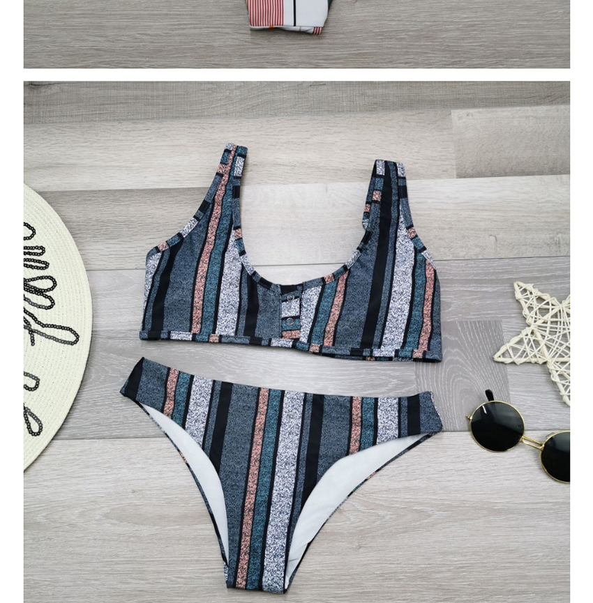 Fashion Black Striped Printed Split Swimsuit,Bikini Sets